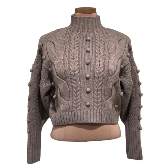 Blank NYC Cropped Sweater Size XS Light Brown Tan Bobble Cable Knit Mock Neck - Picture 1 of 10
